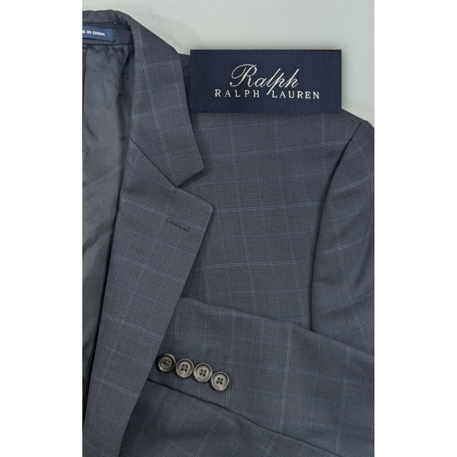 Ralph Lauren Blazer Sports Coat 100% Wool Blue Subtle Plaid Suit Jacket 41l 44"